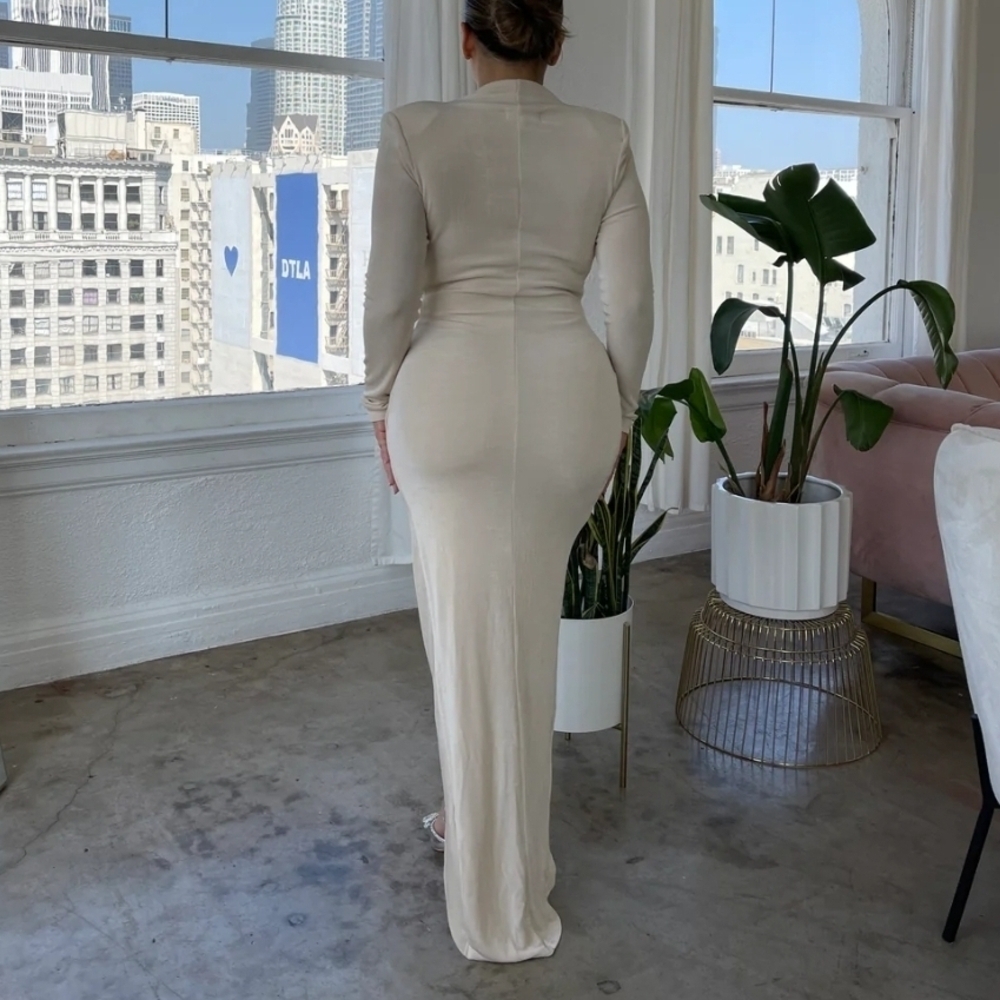 Fashion Nova Can't Contain Myself Maxi Dress Deep long sleeves, wrapped/gathered - Picture 5 of 7